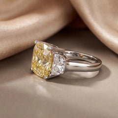 8 CT Yellow Cushion & Half Moon Three Stone Ring