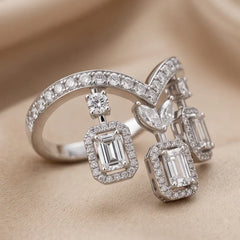 1.27 CT Emerald-cut, Marquise & Round Diamond Halo Drop Ring