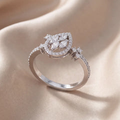0.63 CT Marquise & Round Diamond Pear Halo Ring