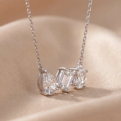 3.00 CT Multi Shape Diamond Three Stone Chain Necklace