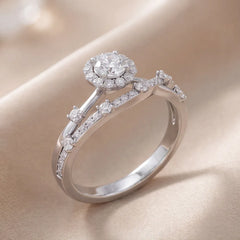 0.79 CT Round Diamond Halo Crossover Ring