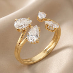 1.29 CT Pear & Round Diamond Open Cuff Ring