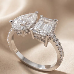 2.36 CT Emerald-cut & Pear Diamond Toi et Moi Ring