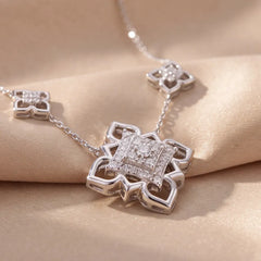 0.51 CT Round Diamond Floral Station Chain Necklace