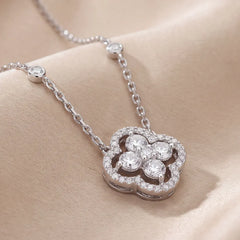 1.03 CT Round Diamond Clover Halo Station Pendant