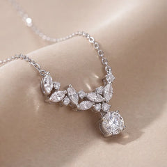 1.88 CT Round & Marquise Diamond Leaf Chain Necklace