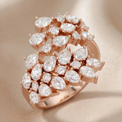 2.15 CT Pear & Round Diamond Scattered Cluster Bypass Ring