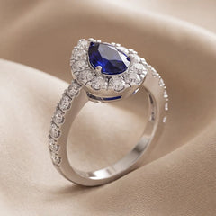 2.98 CT Blue Sapphire Pear Halo Ring