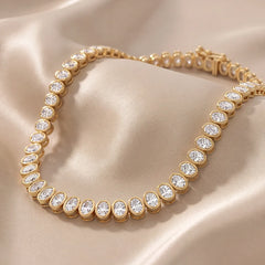 12.30 CT Oval Cut Diamond Bezel Tennis Necklace