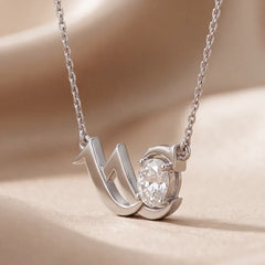 1.00 CT Oval Diamond Initial Chain Pendant