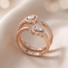 0.83 CT Heart Diamond Halo Bypass Twin Ring