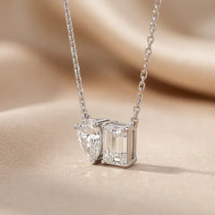 1.70 CT Emerald and Pear Diamond Toi et Moi Pendant