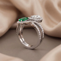 1.87 CT Pear Green Emerald Halo Bypass Ring