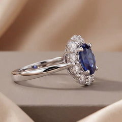 1.86 CT Oval Sapphire Halo Ring