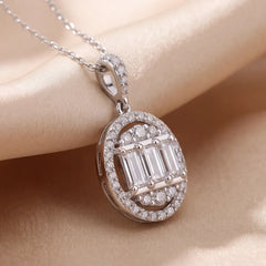 1.65 CT Round & Baguette Diamond Oval Halo Chain Necklace
