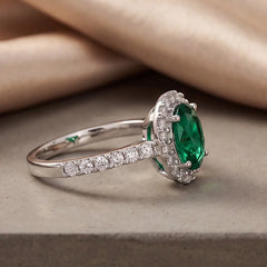 2.69 CT Oval Green Emerald Halo Ring