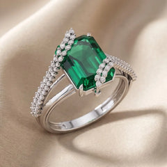 5.33 CT Emerald-cut Green Emerald Bypass Ring