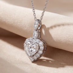 2.95 CT Heart Halo Multi Shape Diamond Chain Necklace