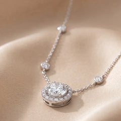 2.41 CT Round Diamond Halo Station Necklace