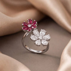3.75 CT Ruby & Diamond Pear Double Floral Ring