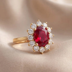 2.12 CT Ruby & Diamond Oval Halo Ring