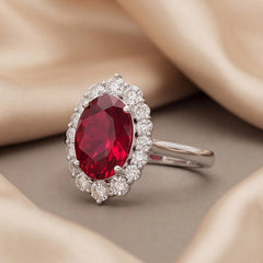 4.81 CT Oval Ruby Halo Ring