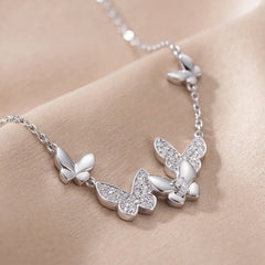 0.35 CT Round & Pear Diamond Butterfly Chain Necklace