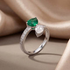 2.03 CT Pear Diamond & Emerald Open Ring