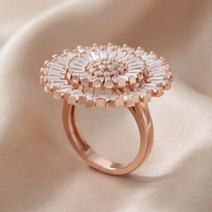 3.63 CT Round & Baguette Diamond Sunburst Cocktail Ring