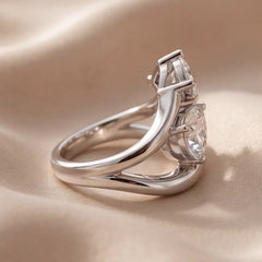 1.80 CT Marquise & Pear Diamond Bypass Two Stone Ring
