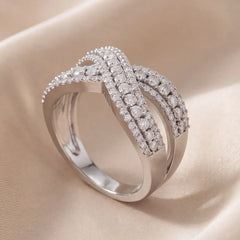 0.93 CT Round Diamond Crossover Wide Band Ring