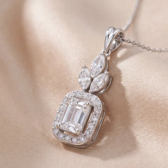 3.21 CT Emerald & Marquise Diamond Halo Drop Chain Necklace