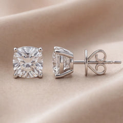 2 CT Square Cushion Diamond Stud Earrings