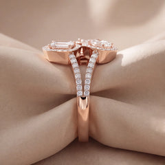 2.23 CT Pear, Emerald-cut & Oval Diamond Halo Trio Ring
