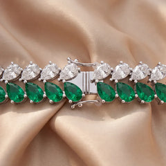 24.50 CT Pear Diamond & Emerald Tennis Bracelet
