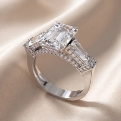 4.15 CT Emerald-cut & Baguette Diamond Three Stone Ring