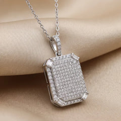 0.89 CT Round and Baguette Diamond Pavé Dog Tag Pendant