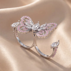 3.35 CT Multi Shape Diamond Pink Stone Butterfly Two Finger Ring