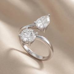 2.00 CT Round & Pear Diamond Bypass Toi et Moi Ring