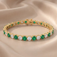 6.04 CT Round Diamond & Emerald Tennis Bracelet