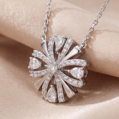 0.96 CT Round & Pear Diamond Floral Chain Necklace