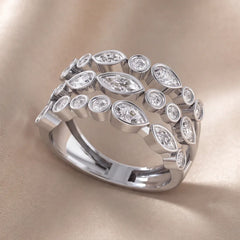 1.12 CT Multi Shape Diamond Three Row Bezel Ring