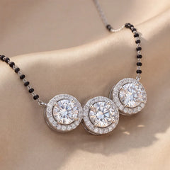 5.10 CT Round Diamond Three Stone Halo Mangalsutra Chain Necklace