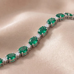 9.67 CT Round Diamond & Oval Emerald Tennis Bracelet