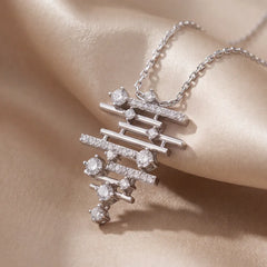 0.37 CT Round Diamond Geometric Bar Cascade Pendant