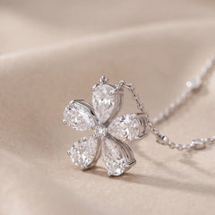1.66 CT Round & Pear Diamond Flower Chain Necklace