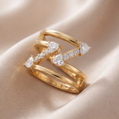 0.51 CT Round & Heart Diamond Zigzag Open Band Ring