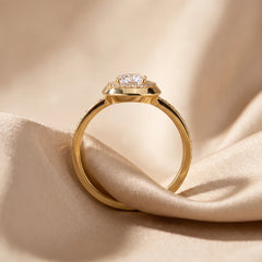 0.86 CT Pear Diamond Halo Chevron Ring