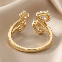 1.29 CT Pear & Round Diamond Open Cuff Ring