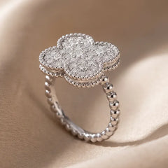 1.12 CT Round Diamond Clover Beaded Ring